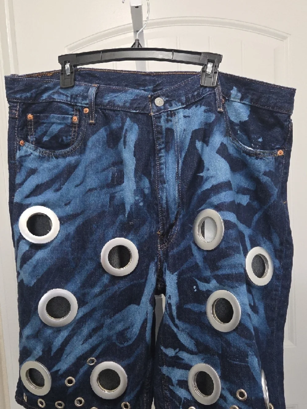 Levi's Blue Patterned Denim Shorts with Silver Grommets - Picture 2 of 4